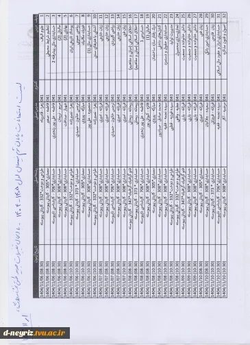 تغییرات برنامه امتحانات نیمسال اول 1405-1404